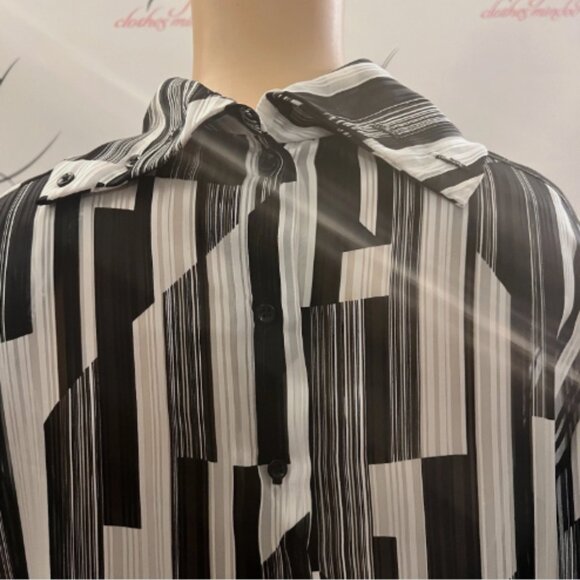 Stuart Lang. Sz S. Black White Semi Sheer Chiffon Pullover. Cowl Blouse. B129 - Picture 5 of 7